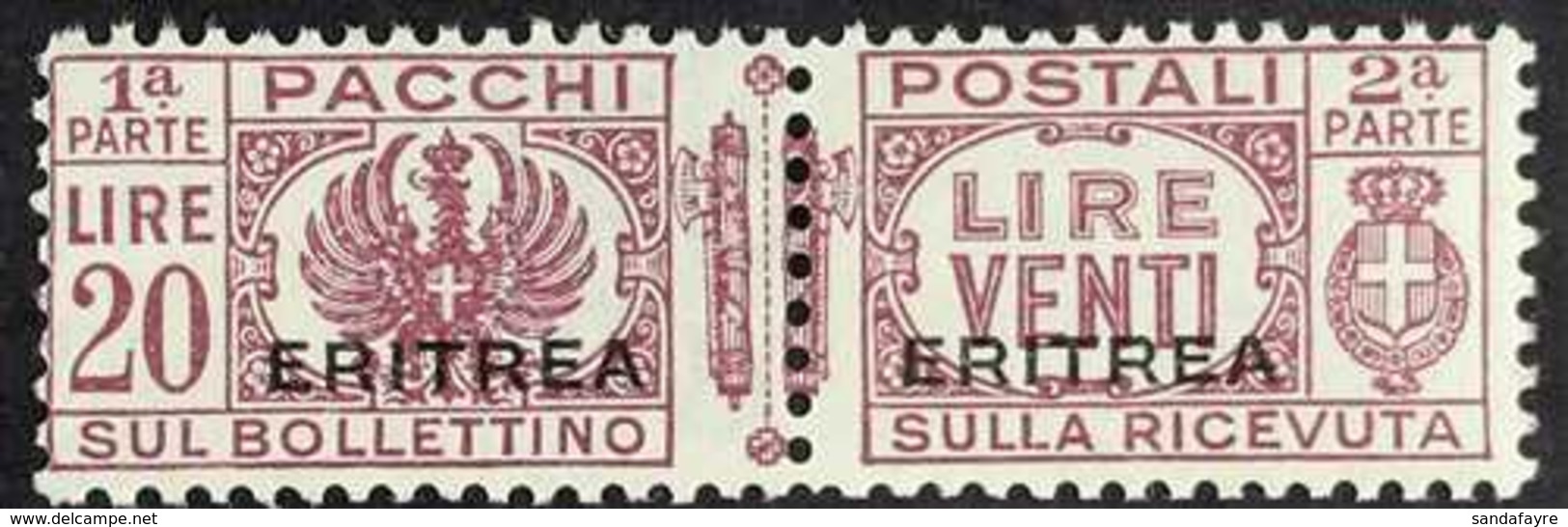 ERITREA  PARCEL POST 1927-37 20L Dull Purple Overprint (SG P133, Sassone 32), Never Hinged Mint Horizontal Pair, Very Fr - Sonstige & Ohne Zuordnung