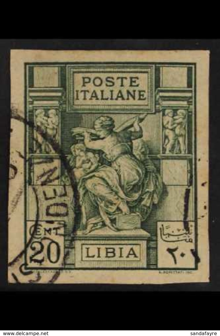 LIBYA  1924 20c Green, Sibyl, Varierty "imperf", Sass 40b, Very Fine Used. For More Images, Please Visit Http://www.sand - Sonstige & Ohne Zuordnung