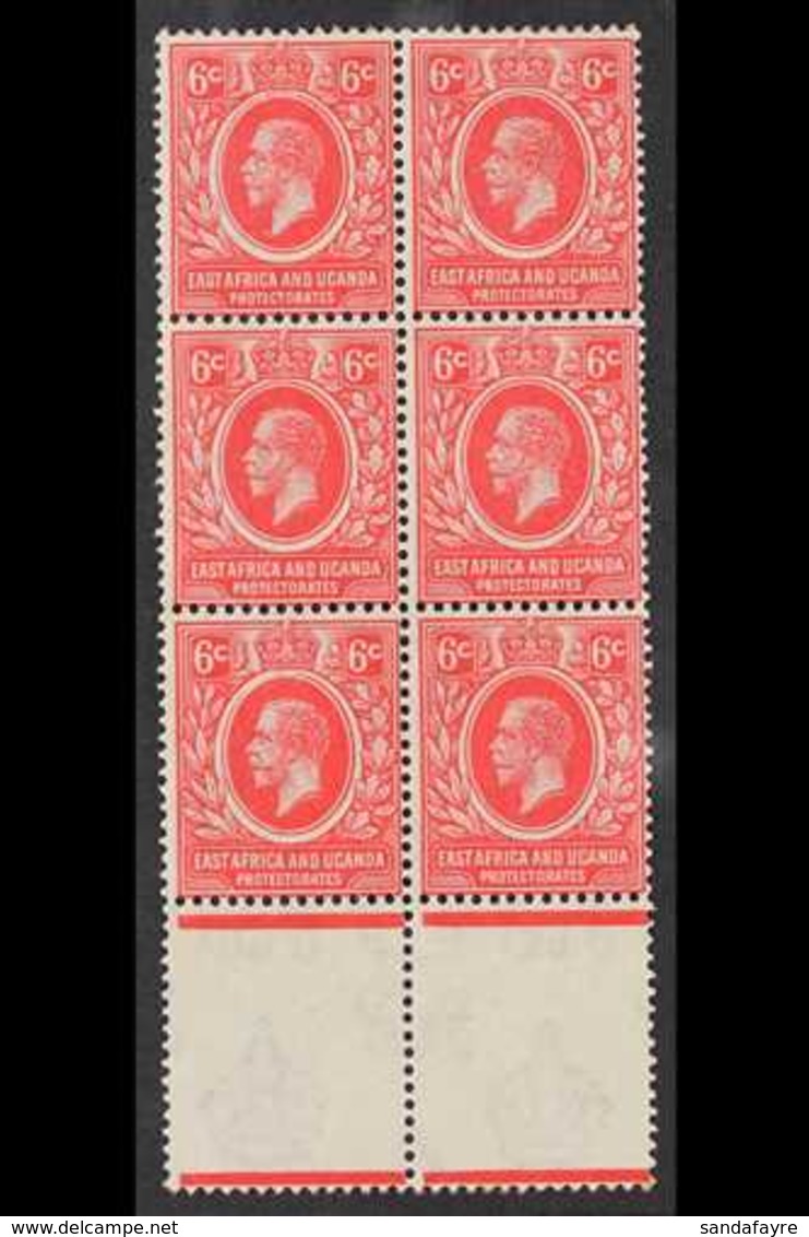 1921  (wmk Mult Script CA) 6c Carmine-red, SG 67, Marginal BLOCK OF SIX Never Hinged Mint. For More Images, Please Visit - Vide