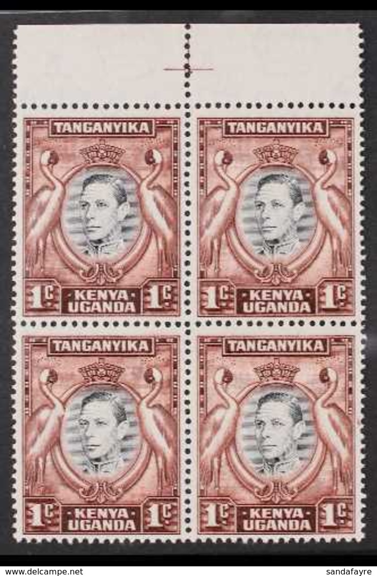 1938-54  KGVI Definitive 1c Black And Chocolate-brown, SG 131a, Never Hinged Mint Upper Marginal Block Of Four Including - Vide