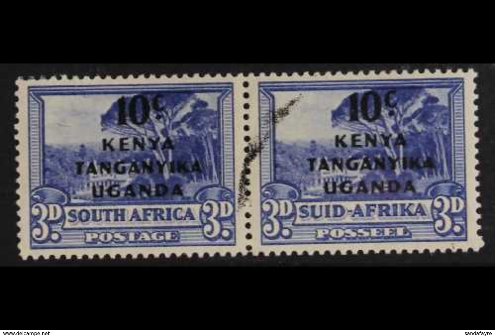 1941-2  10c On 3d Ultramarine, OVERPRINT VARIETY - Unusual, Over-spray Of Black Ink Dots Across Both Stamps, SG 152, Fin - Vide