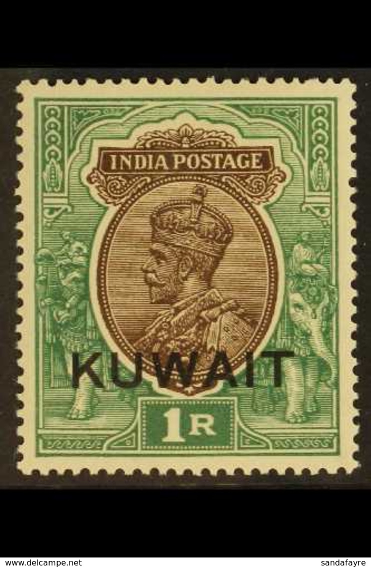 1929-37  1r Chocolate & Green (Upright Wmk), SG 25, Very Fine Lightly Hinged Mint For More Images, Please Visit Http://w - Kuwait