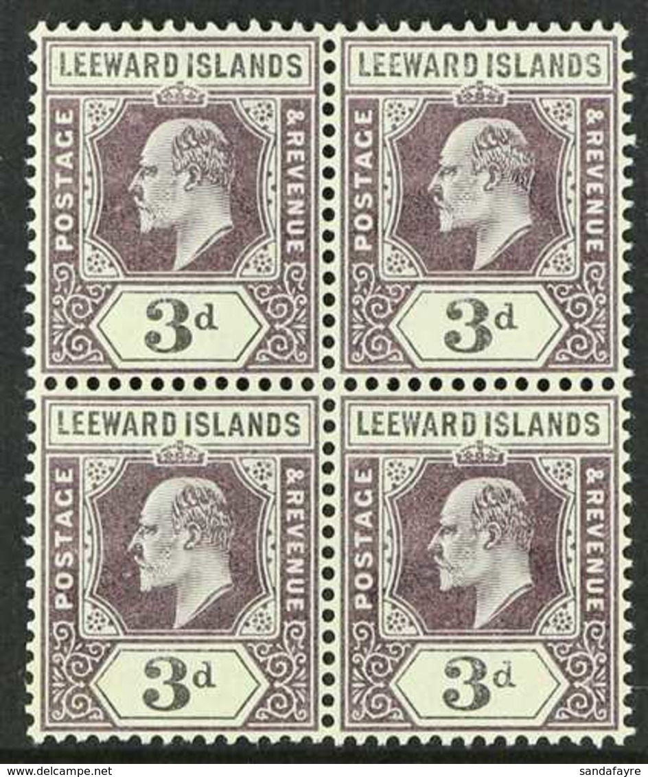 1902  3d Dull Purple And Black, SG 24, Superb Never Hinged Mint Block Of Four. For More Images, Please Visit Http://www. - Leeward  Islands