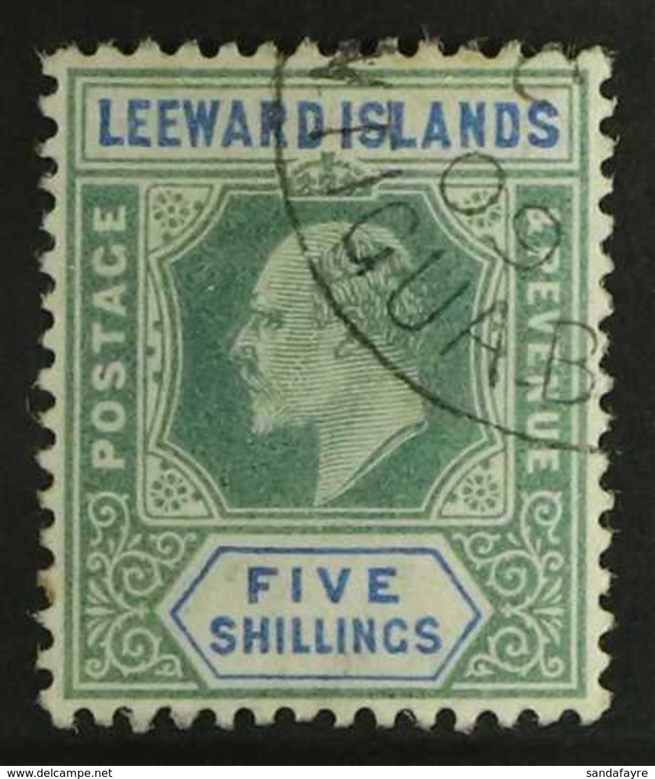 1902  5s Green And Blue, SG 28, Neat Corner Antigua Cds. For More Images, Please Visit Http://www.sandafayre.com/itemdet - Leeward  Islands