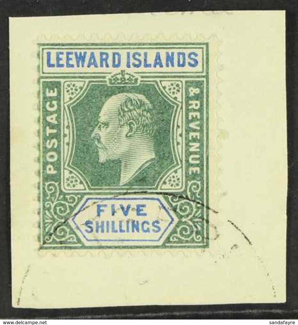 1902  5s Green And Blue, Wmk CA, Ed VII, SG 28, Very Fine Used On Piece. For More Images, Please Visit Http://www.sandaf - Leeward  Islands