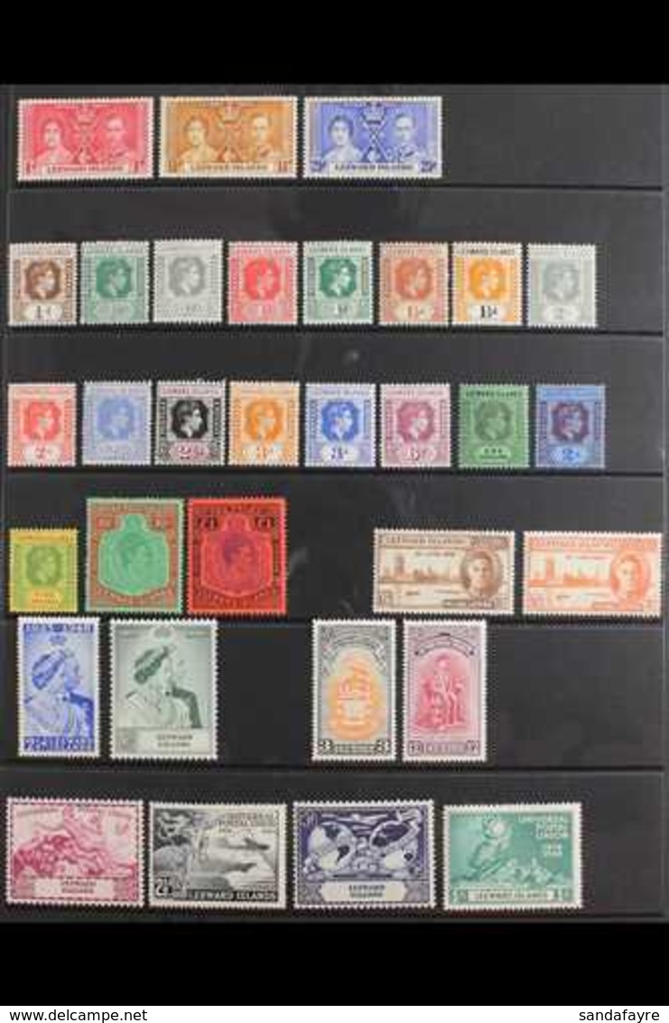 1937-1951 COMPLETE  MINT COLLECTION  On A Stock Page, All Different, Complete SG 92/124, Includes 1938-51 KGVI Set Etc.  - Leeward  Islands
