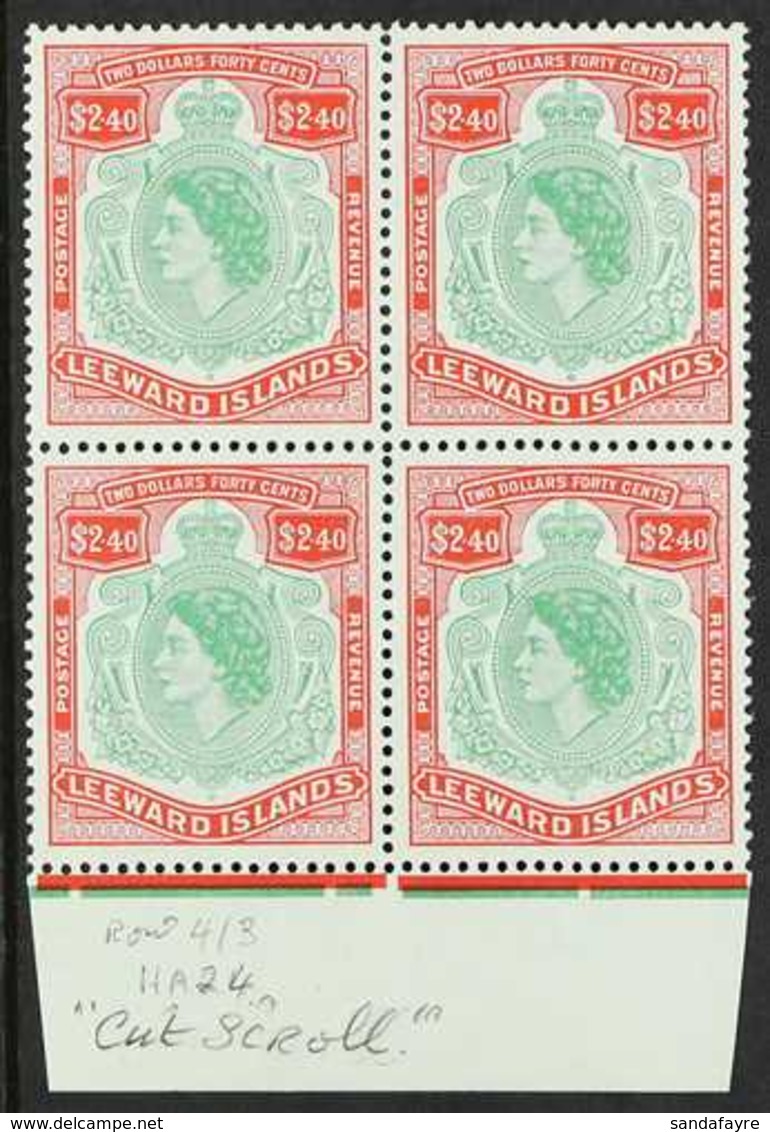 1954  $2.40 Bluish Green And Red, Lower Marginal Block Of Four, One Showing Broken Scroll, SG 139a, Fine Never Hinged Mi - Leeward  Islands