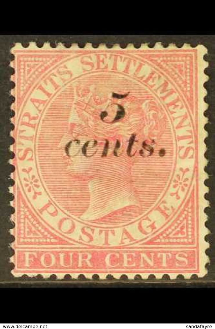 1882  5c On 4c Rose, SG 47, Mint With Small Thin. For More Images, Please Visit Http://www.sandafayre.com/itemdetails.as - Straits Settlements