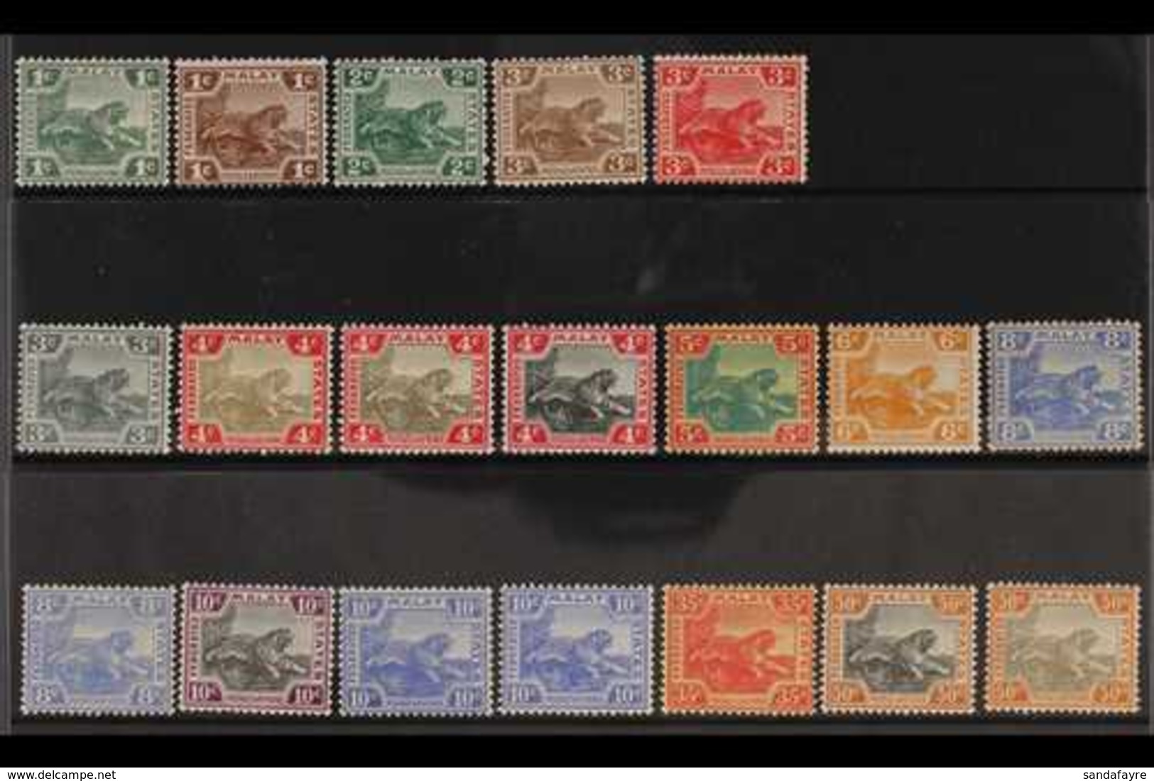 F.M.S.  1904-22 MCA Wmk Tiger Range With Shades Etc To 50c (2) Presented On A Stock Card, Between SG 29/47, Fine Mint. ( - Sonstige & Ohne Zuordnung