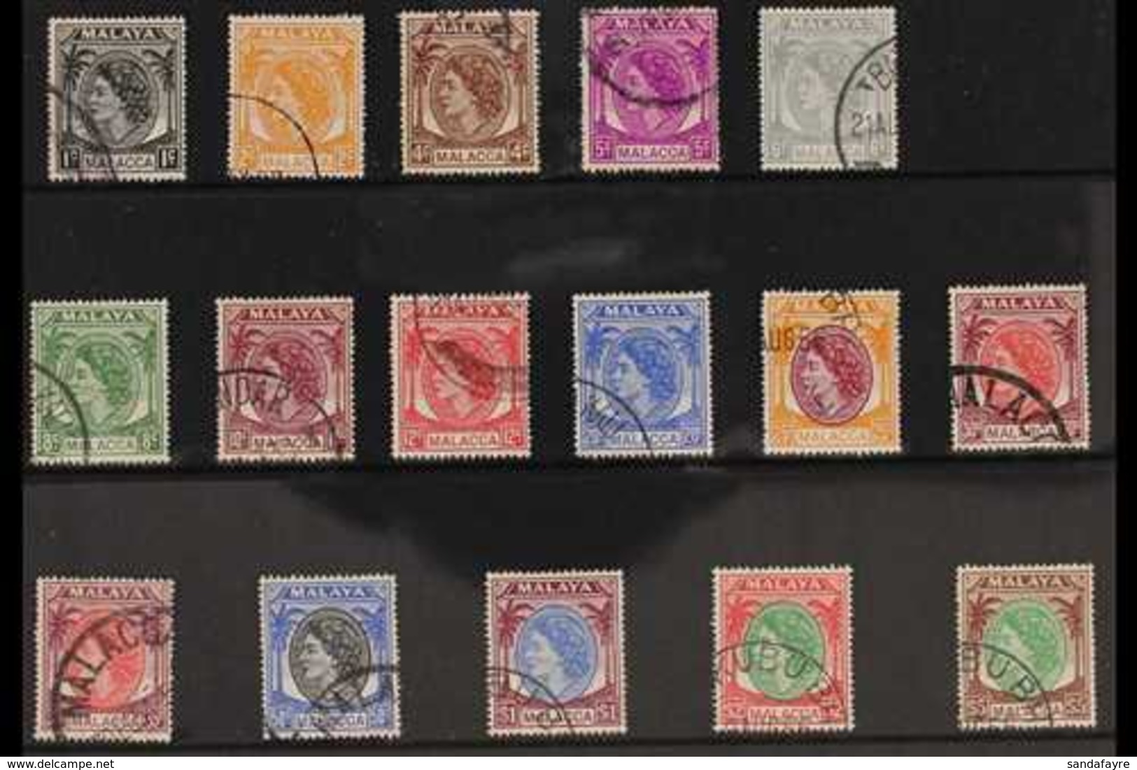 MALACCA  1954-57 QEII Definitive Complete Set, SG 23/38, Fine Used (16 Stamps) For More Images, Please Visit Http://www. - Sonstige & Ohne Zuordnung