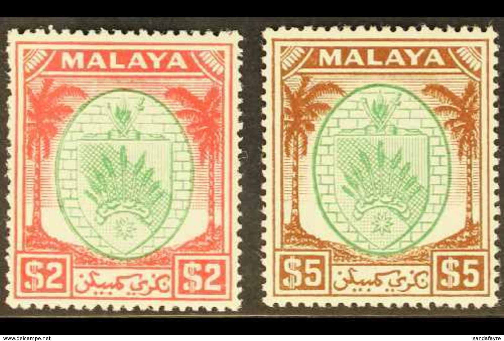 NEGRI SEMBILAN  1949-55 $2 Green & Scarlet & $5 Green & Brown "Arms", SG 61/2, Never Hinged Mint (2 Stamps) For More Ima - Other & Unclassified