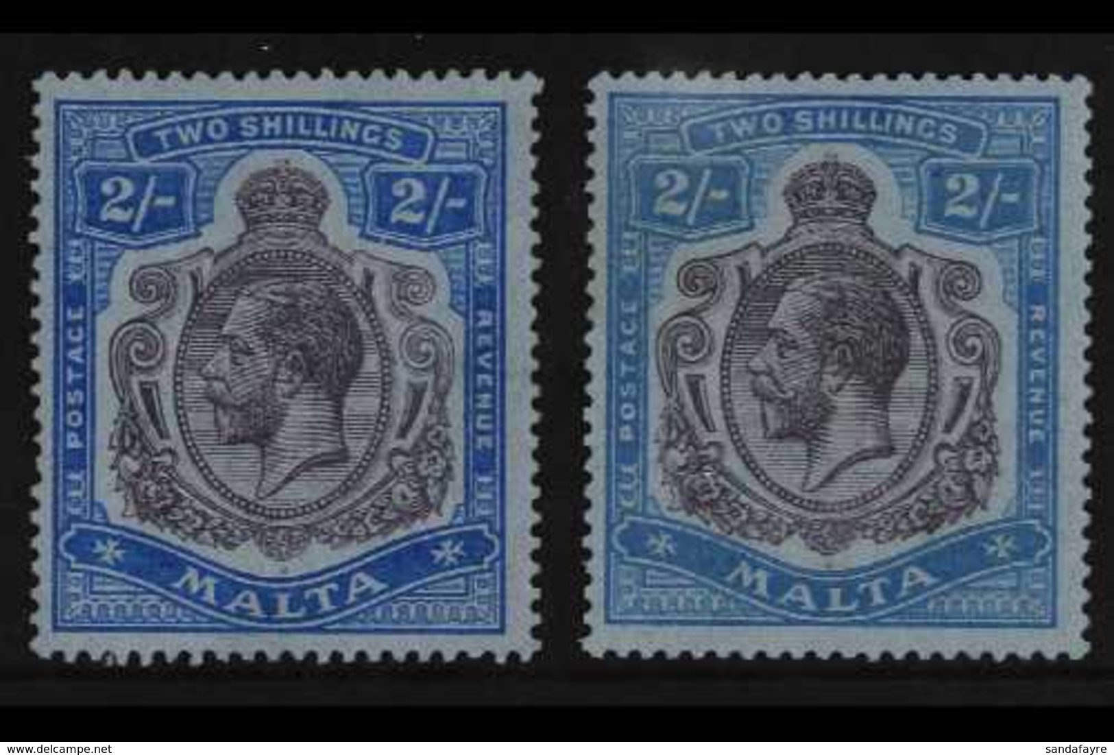 1921-22  2s Purple And Blue, SG 103, Two Very Different Shades, Fine Mint. (2) For More Images, Please Visit Http://www. - Malta (...-1964)