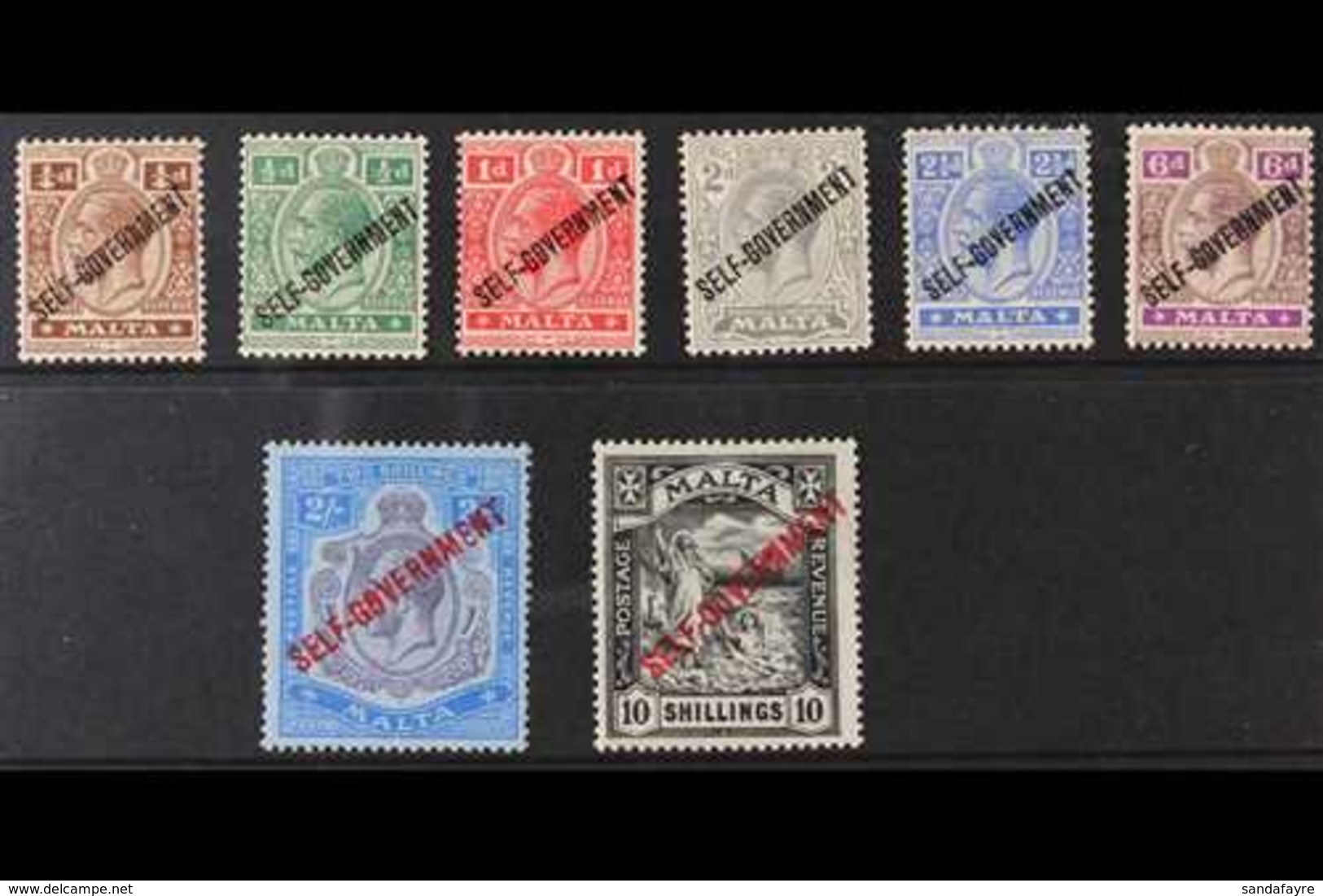 1922  Script Watermark "Self Government" Set, SG 114/121, Fine Mint. (8 Stamps) For More Images, Please Visit Http://www - Malta (...-1964)
