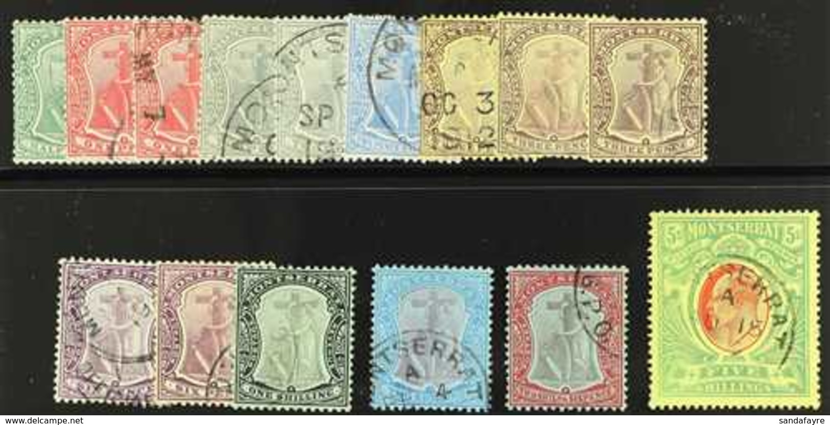 1908  Complete Set Including 3d On White Back And 6d Shades, Wmk MCA, SG 35/47, 40a, 43a, Very Fine Used. (12 Stamps) Fo - Montserrat