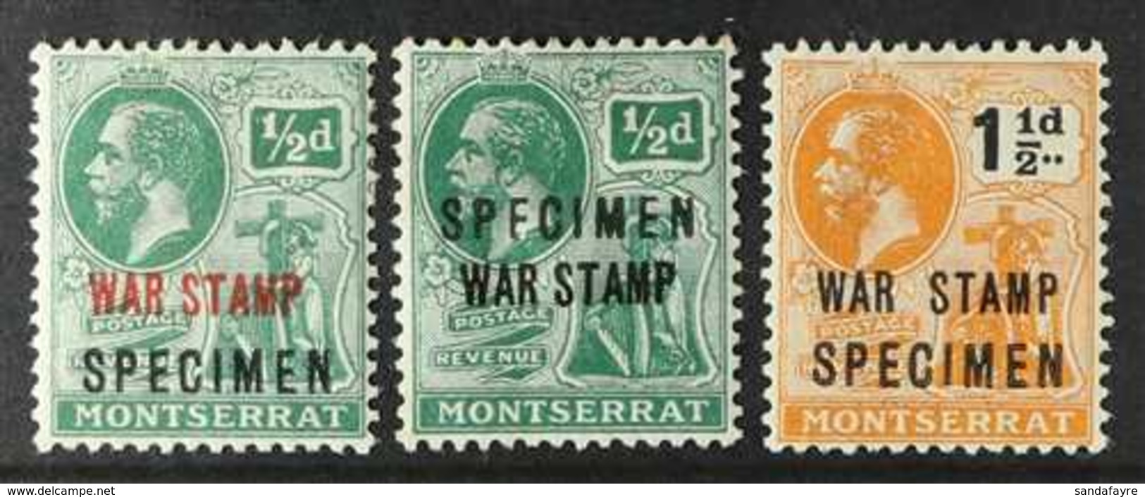 1917-19  War Tax Set, Overprinted "SPECIMEN", SG 60/62s, Fine Mint. (3 Stamps) For More Images, Please Visit Http://www. - Montserrat