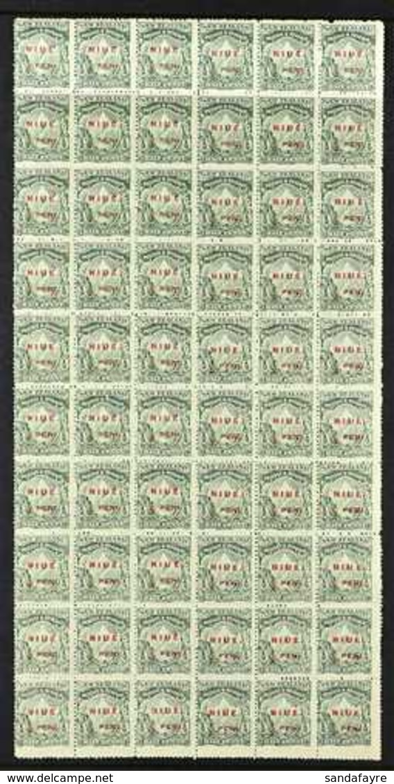 1902  (April) ½d Mount Cook, Double Lined Watermark SG 3, Never Hinged Mint Block Of Sixty (just One Stamp Hinged), Show - Niue