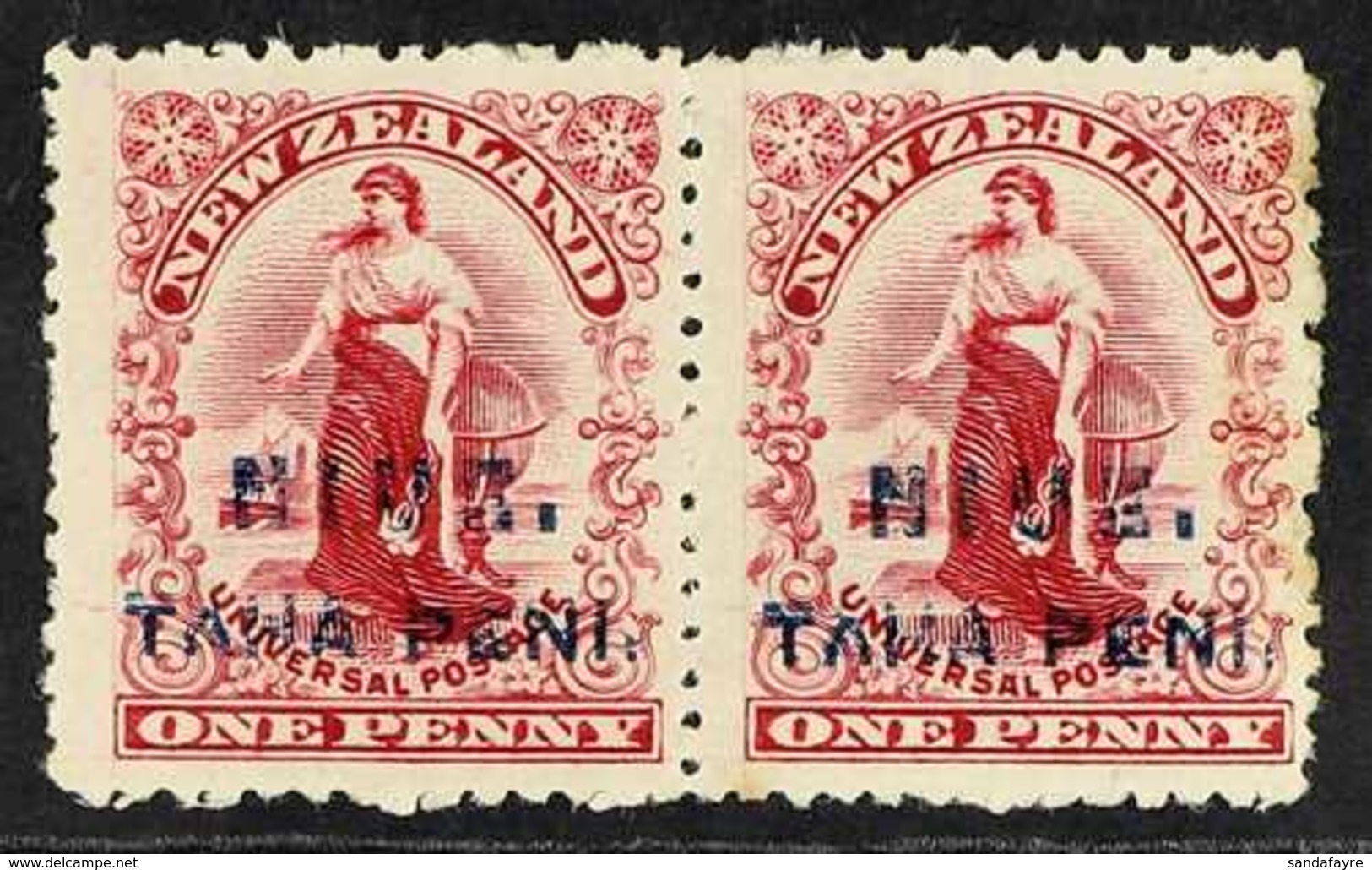 1902  (May) 1d Carmine Perf 14 With SURCHARGE DOUBLE (SG 9a), Mint Pair, The Right Side Stamp With A Few Mild Tone Spots - Niue