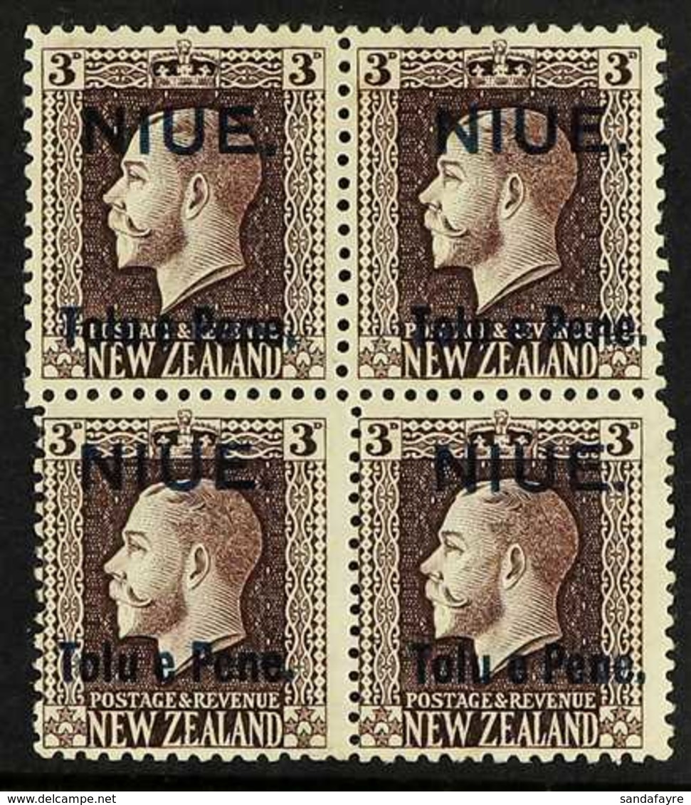 1917  3d Chocolate, Two Perf. Block Of Four, SG 22c, Fine Mint.  For More Images, Please Visit Http://www.sandafayre.com - Niue