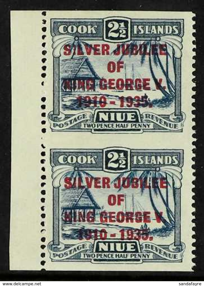 1935  2½d Dull And Deep Blue Silver Jubilee, SG 70, Left Marginal Vertical Pair, Imperforate Horizontally, Very Fine Min - Niue