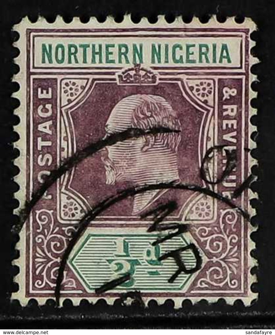 1905-07  ½d Dull Purple & Green Chalky Paper With DAMAGED FRAME AND CROWN (SPAVEN FLAW) Variety, SG 20ab, Used, Scarce.  - Nigeria (...-1960)