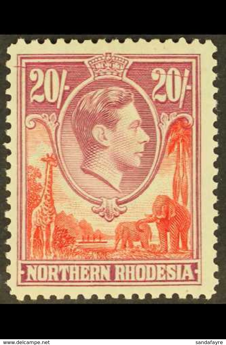 1938  20s. Carmine-red And Rose-purple, SG 45, Showing Pre-printing Paper Crease And Ink Line Horizontally Across Throug - Nordrhodesien (...-1963)