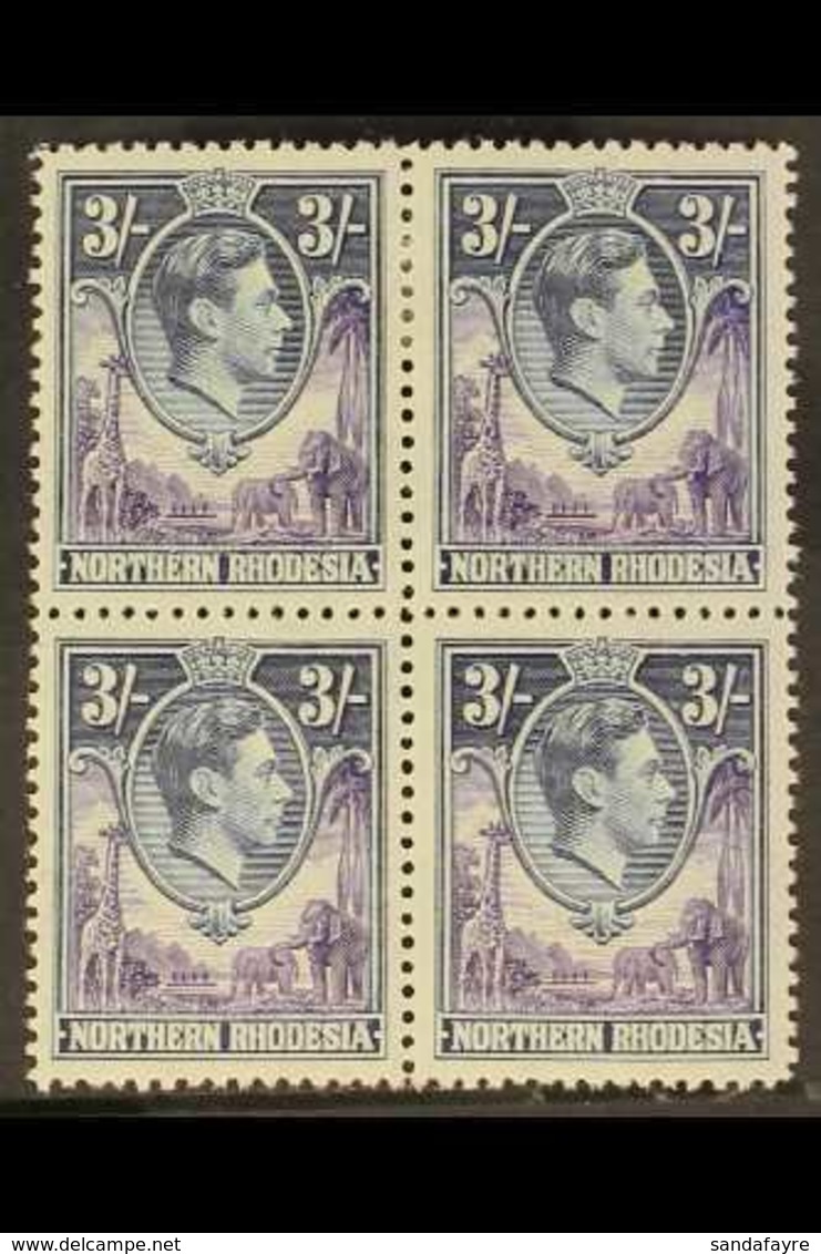 1938-52  3s Violet & Blue, SG 42, Very Fine Mint (two Stamps Are Never Hinged) BLOCK Of 4, Fresh. (4 Stamps) For More Im - Nordrhodesien (...-1963)