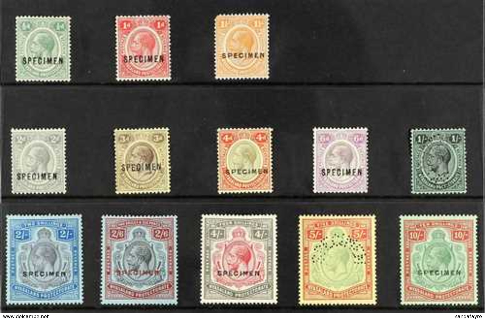 1921-23  KGV MSCA Wmk Complete Set To 10s, Overprinted Or Punctured "Specimen", SG 100s/113s, Mostly Very Fine Mint. (13 - Nyassaland (1907-1953)