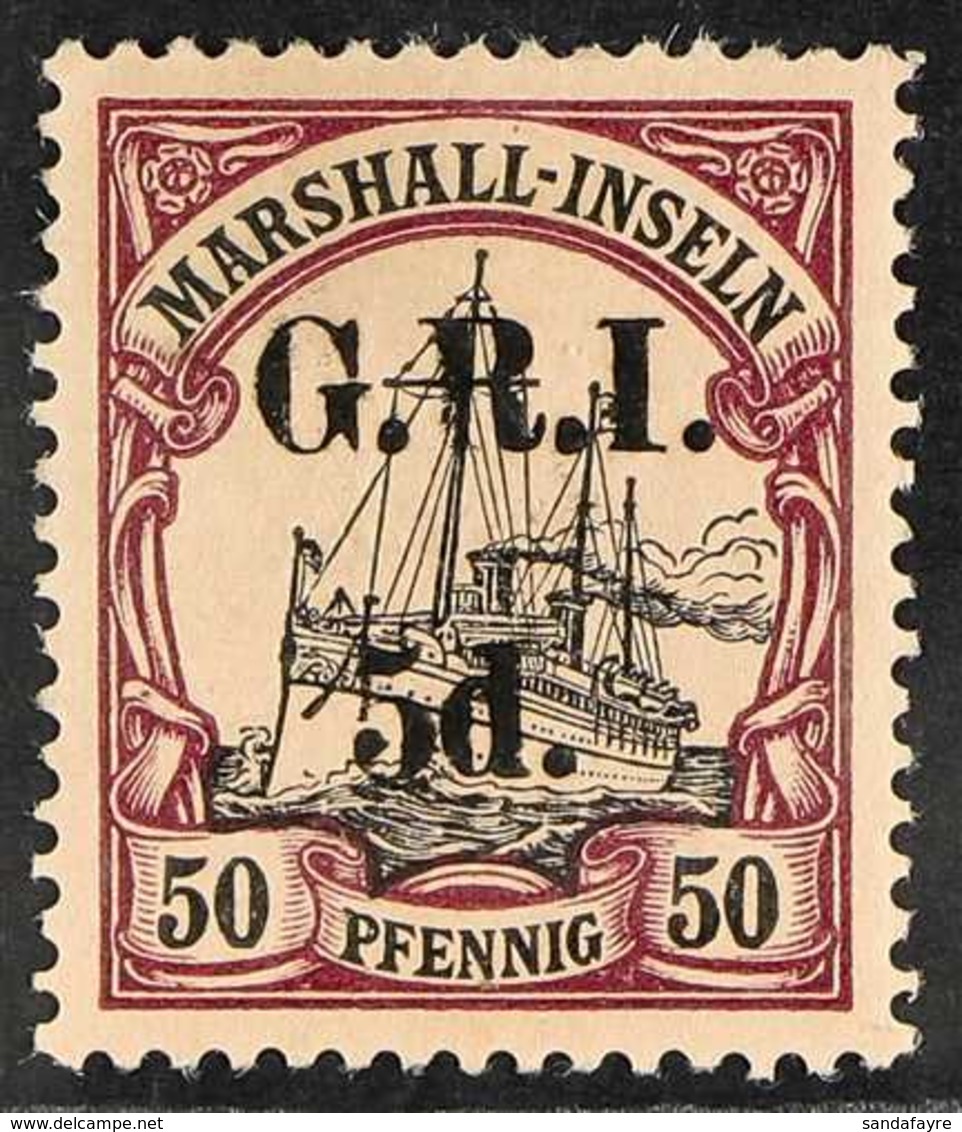 1915  5d On 50pf Black And Purple / Buff Marshall Is. With 5mm Surcharge Spacing, SG 57, Very Fine Mint. For More Images - Papua-Neuguinea