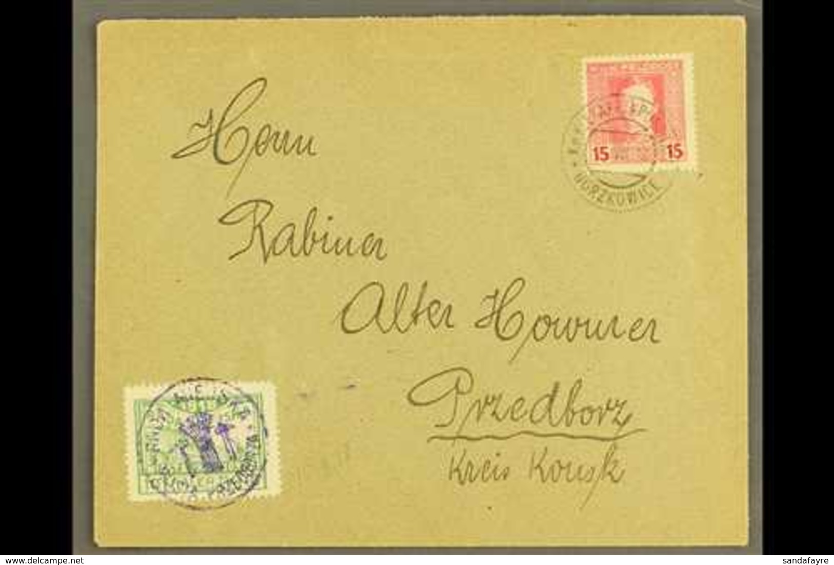 LOCAL TOWN POST  PRZEDBORZ 1918 (15 Aug) Cover Bearing Austria 15h Feldpost Stamp Tied By "K.u.K. Etappenpostamt Gorzkow - Sonstige & Ohne Zuordnung