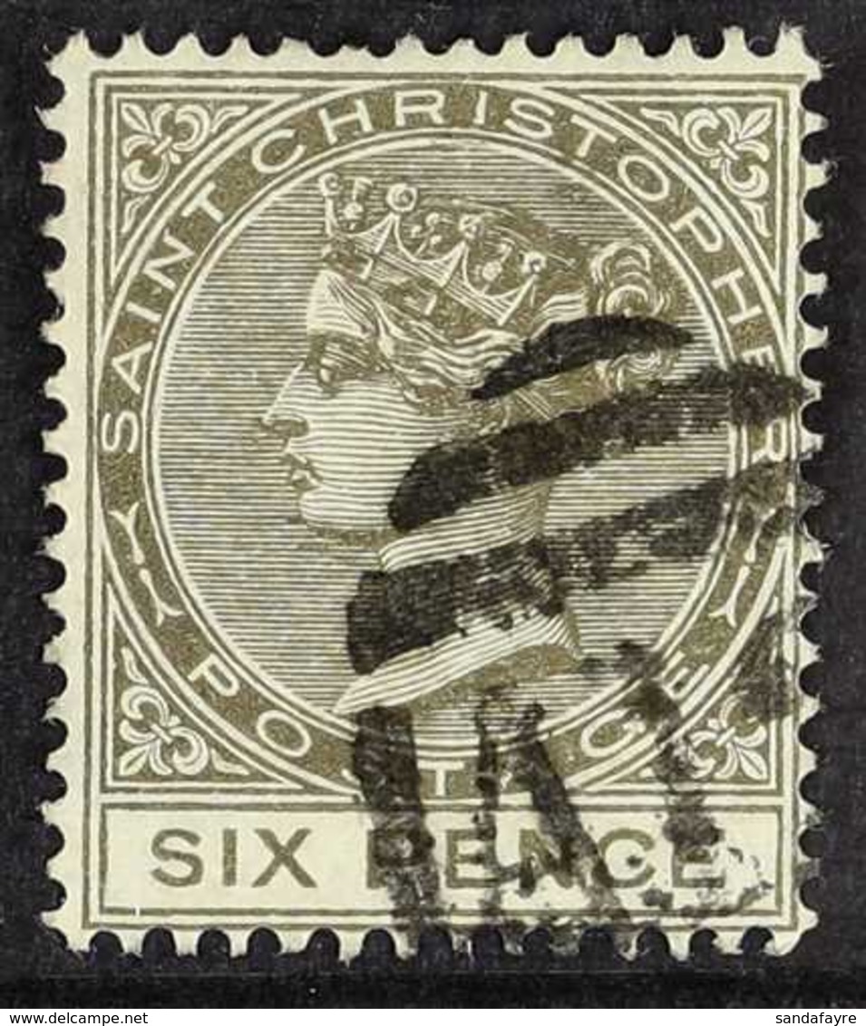 1882  6d Olive Brown, Wmk Crown CA, SG 19, Superb Used. Scarce And Elusive Stamp. For More Images, Please Visit Http://w - St.Christopher-Nevis & Anguilla (...-1980)