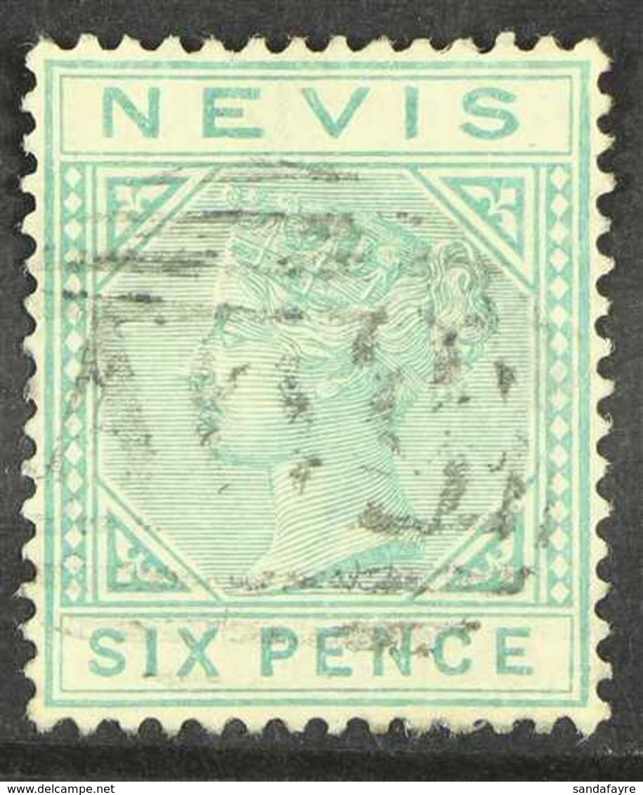 1882  6d Green, Wmk Crown CA, SG 32, Very Fine Used. Signed Bloch. Elusive Stamp. For More Images, Please Visit Http://w - St.Christopher-Nevis & Anguilla (...-1980)