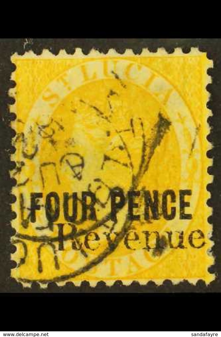 1883  4d Yellow "Postal Fiscal", SG F26, Cds Used For More Images, Please Visit Http://www.sandafayre.com/itemdetails.as - St.Lucia (...-1978)