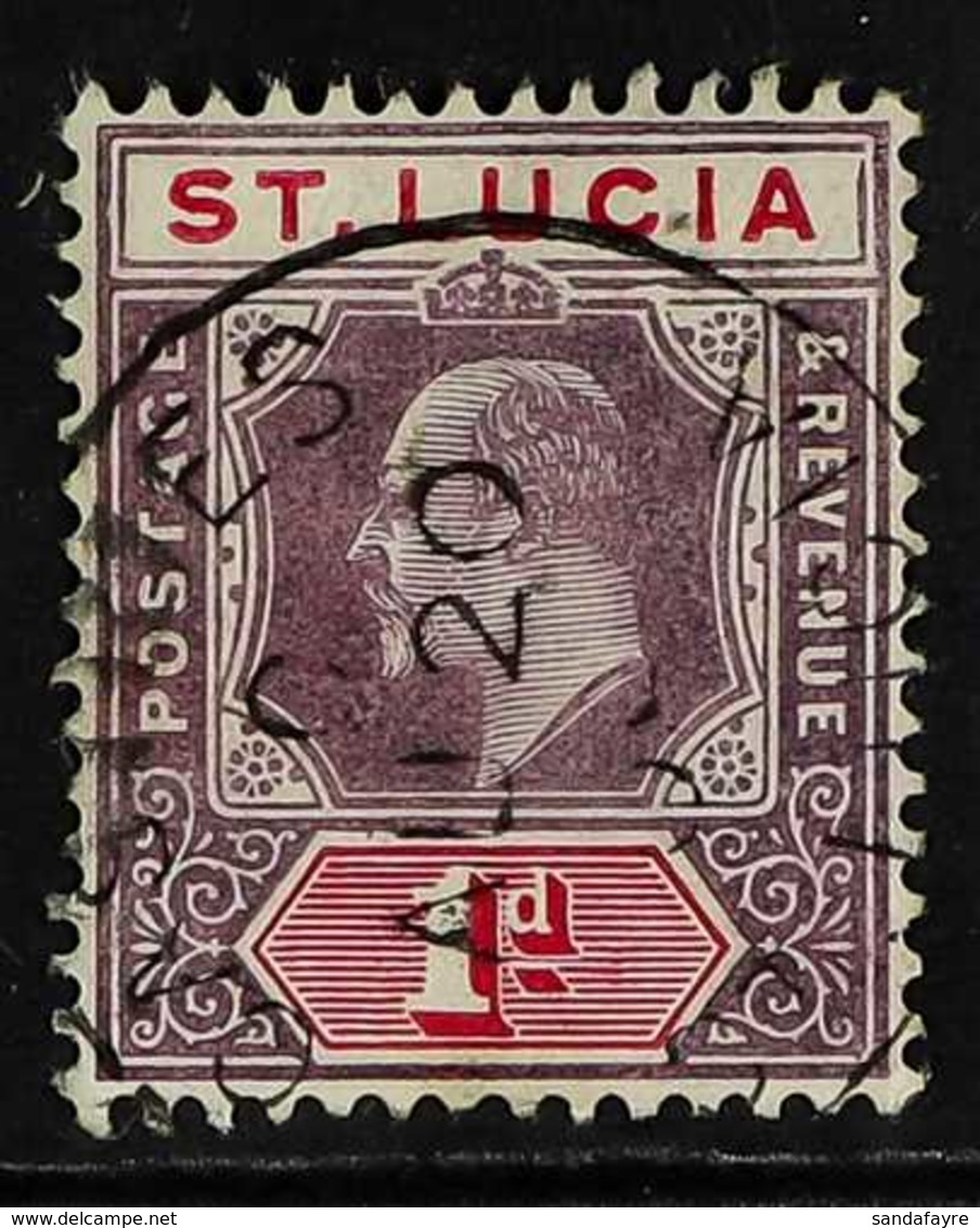1904-10  1d Dull Purple & Carmine Chalky Paper With DAMAGED FRAME AND CROWN (SPAVEN FLAW) Variety, SG 66ba, Very Fine Cd - St.Lucia (...-1978)