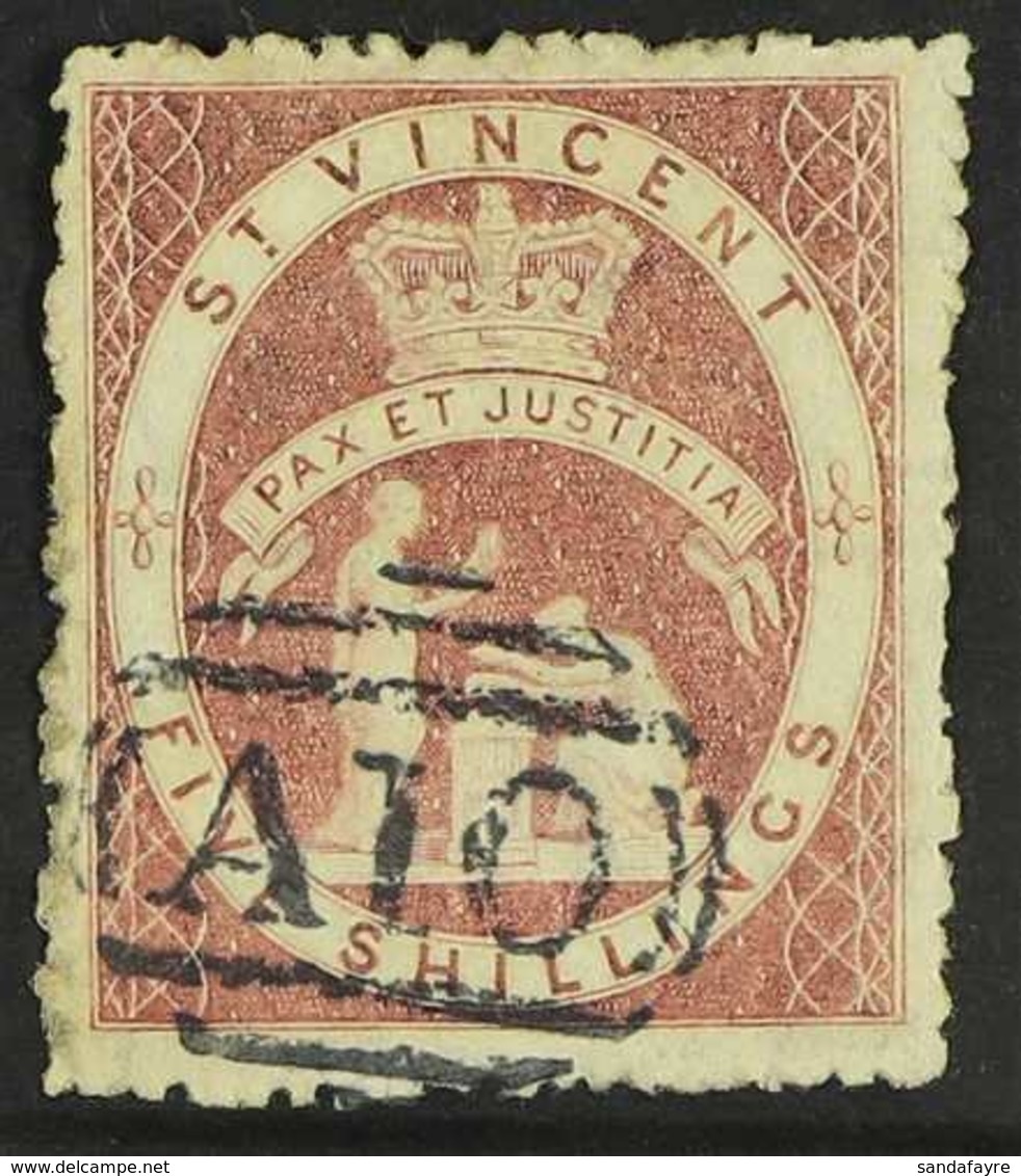 1880  5s Rose Red, Wmk Small Star, Seal Of The Colony, SG 32, Very Fine Used. Sismondo Photo Certificate. For More Image - St.Vincent (...-1979)