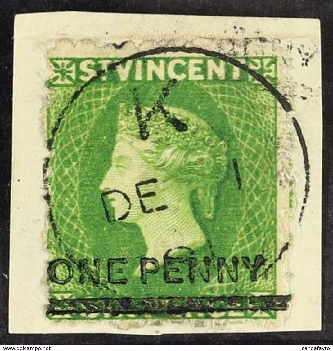 1881  1d On 6d Bright Green, SG 34, Superb Used On Piece. For More Images, Please Visit Http://www.sandafayre.com/itemde - St.Vincent (...-1979)