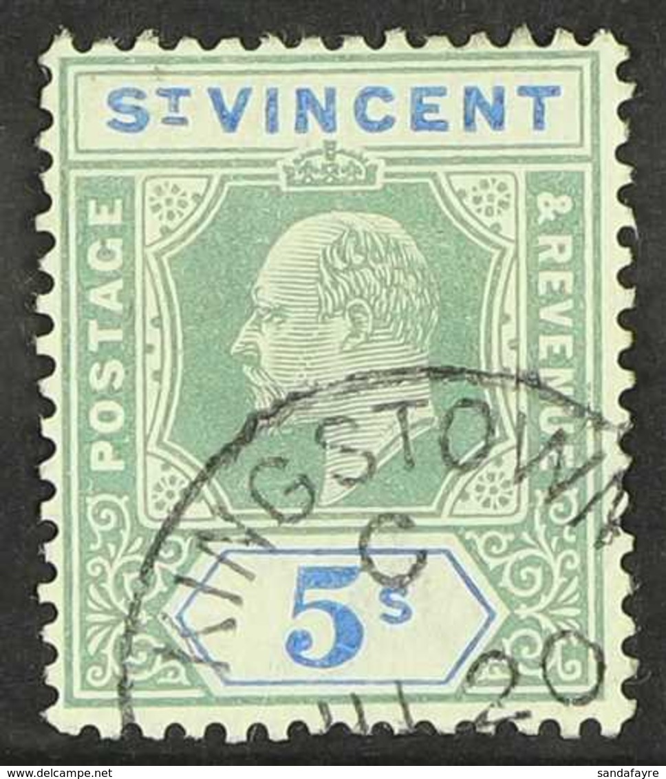 1902  5s Green And Blue, Wmk CA, Ed VII, SG 84, Very Fine Cds Used. For More Images, Please Visit Http://www.sandafayre. - St.Vincent (...-1979)