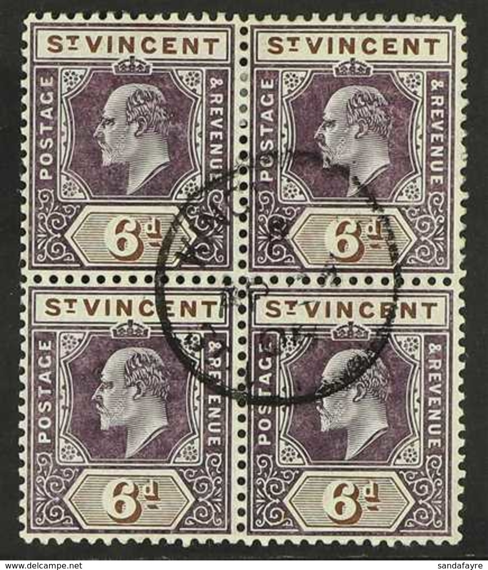 1904  6d Dull Purple And Brown, Wmk MCA, Ed VII, SG 89, Superb Used Block Of 4 With Central Cds Cancel. For More Images, - St.Vincent (...-1979)