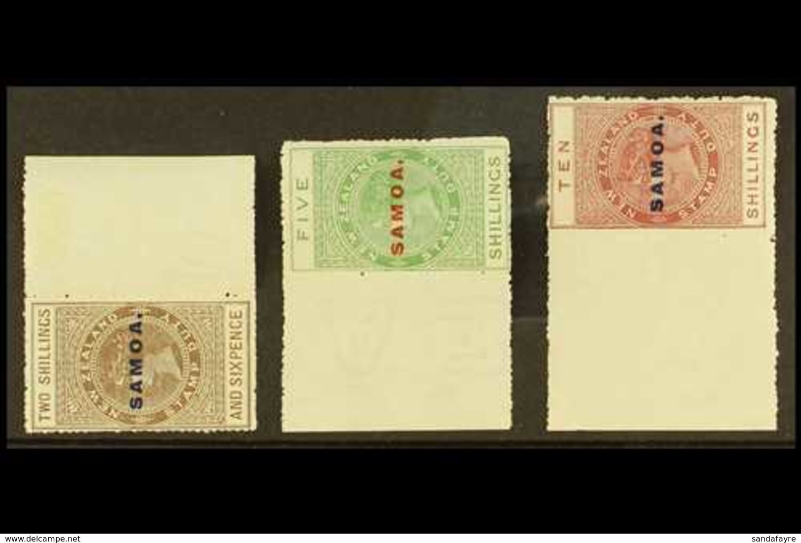 1914-24  2s6d, 5s, And 10s, Perf 14, Overprints On Postal Fiscals, SG 123/125, Each As Mint Marginals. (3 Stamps) For Mo - Samoa