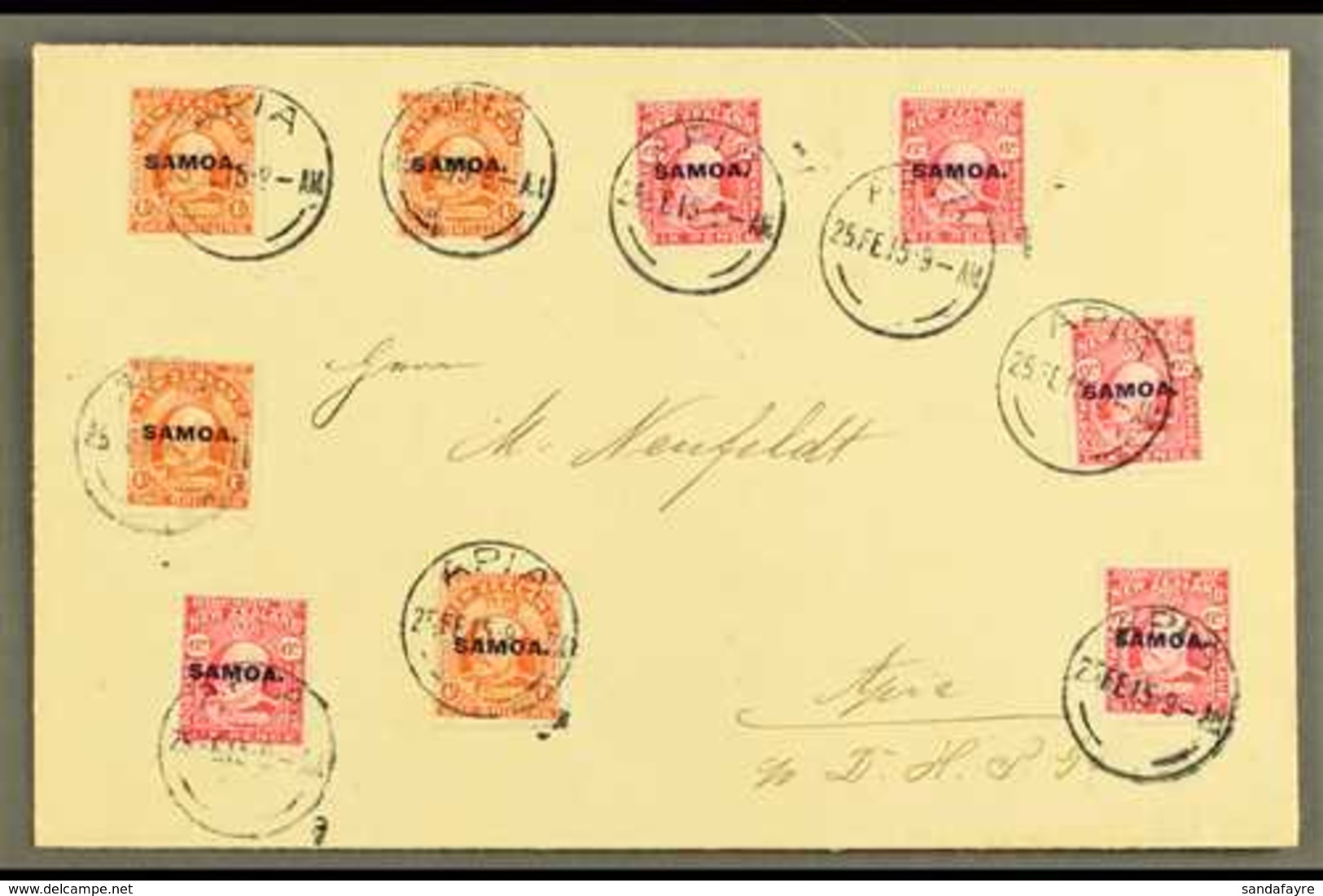 1915  Large Cover, Posted Locally With Philatelic Franking Of 6d Carmine X5 And 1s Vermilion X4, SG 119, 121, Each Stamp - Samoa (Staat)