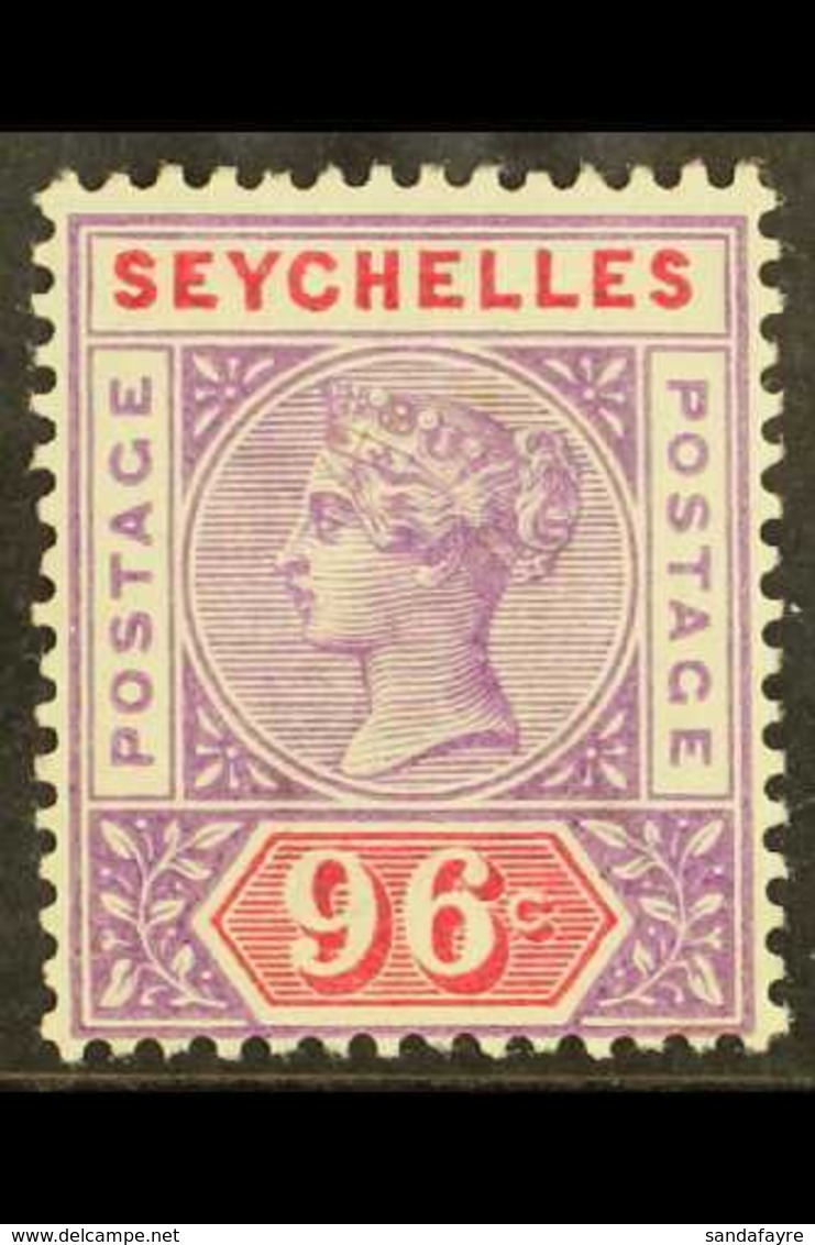 1890-92  96c Mauve & Carmine, SG 8, Very Fine Mint For More Images, Please Visit Http://www.sandafayre.com/itemdetails.a - Seychellen (...-1976)