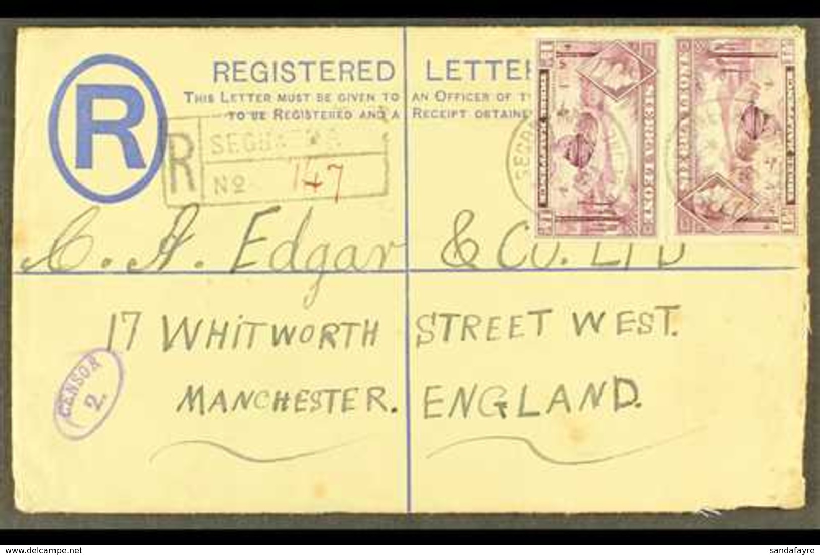 1941  (July) KGVI 3d Registered Envelope With Additional 1½d Pair, Segbwema To England, Fine Oval Violet "CENSOR 2.", At - Sierra Leone (...-1960)