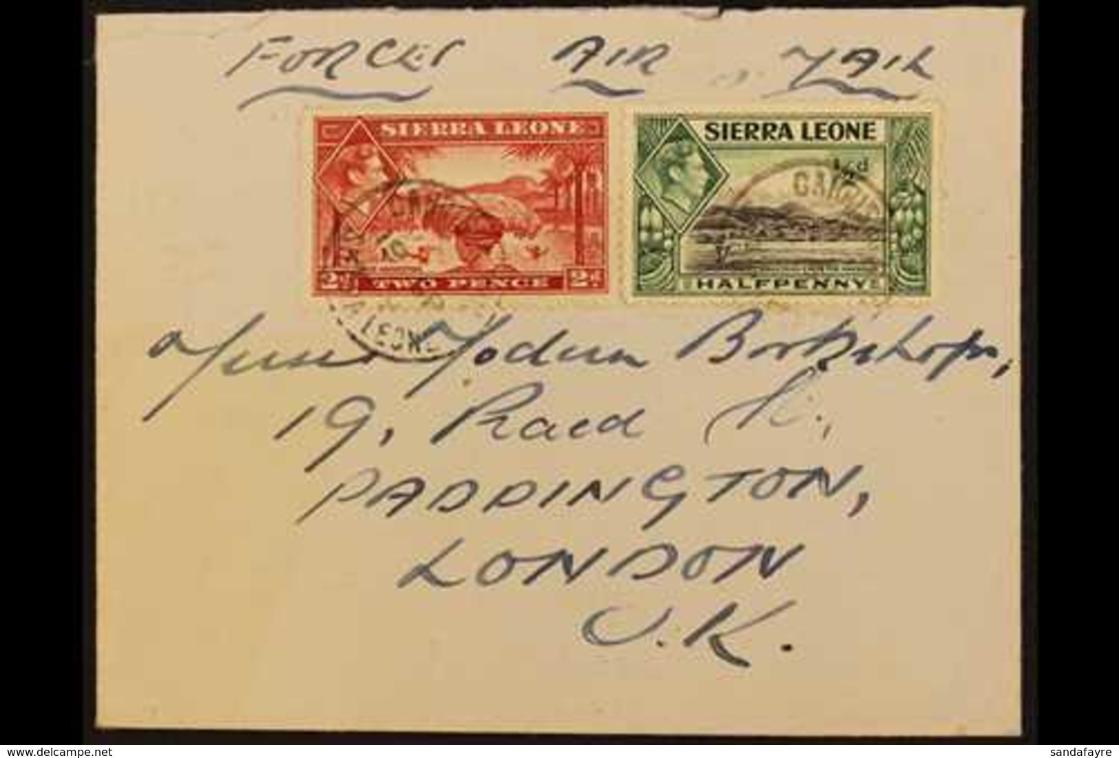 1949 "FORCES AIR MAIL" COVER TO LONDON  Bearing ½d And 2d Pictorial Definitives Tied By Fine "GARRISON MAIL" Cds's Of 19 - Sierra Leone (...-1960)