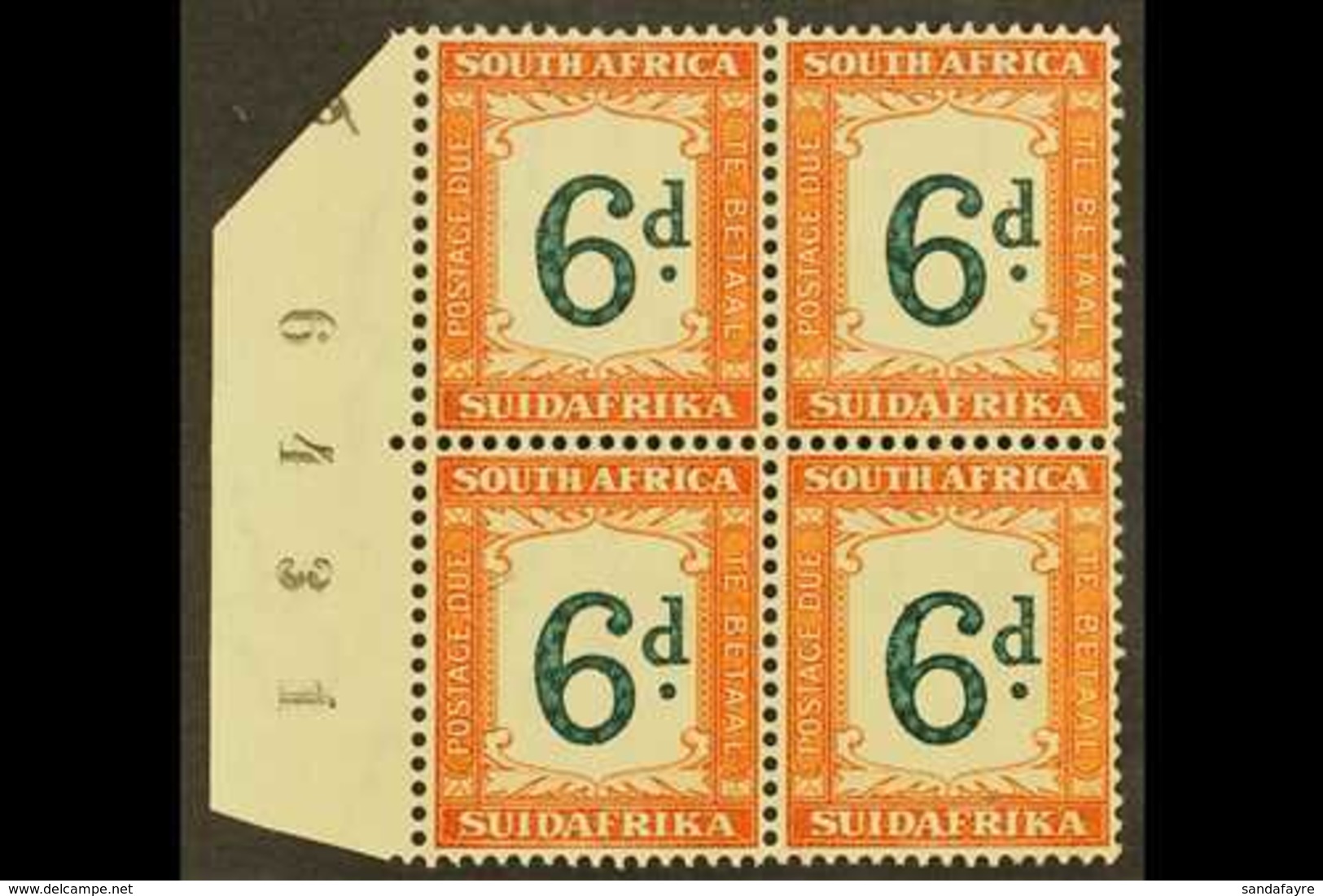 POSTAGE DUES  1932-42 6d Green & Brown-ochre, SHEET NUMBER Block Of 4, SG D29a, Never Hinged Mint. For More Images, Plea - Ohne Zuordnung