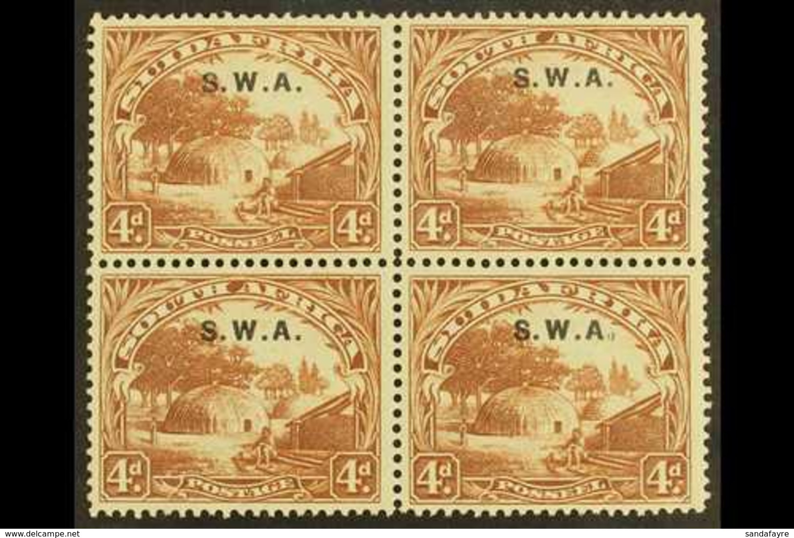 1927-30  4d Brown, Perf.14x13½, Broken Stop After "A" Variety, SG 62b, Very Fine/never Hinged Mint Block Of 4. For More  - Südwestafrika (1923-1990)