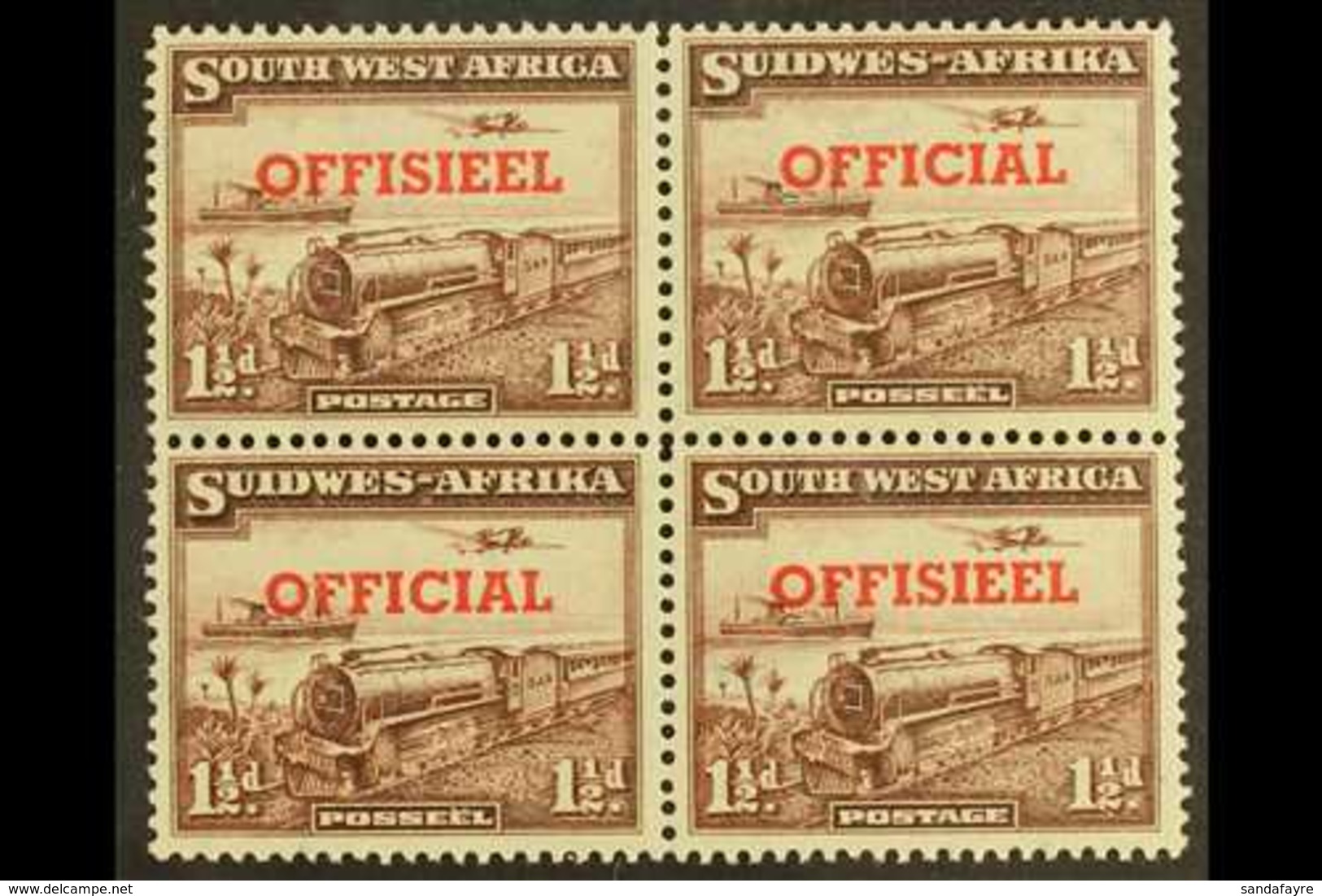 OFFICIAL  1951-2 1½d TRANSPOSED OVERPRINTS In A Block Of Four, SG O25a, Top Pair Lightly Hinged, Lower Pair Never Hinged - Südwestafrika (1923-1990)