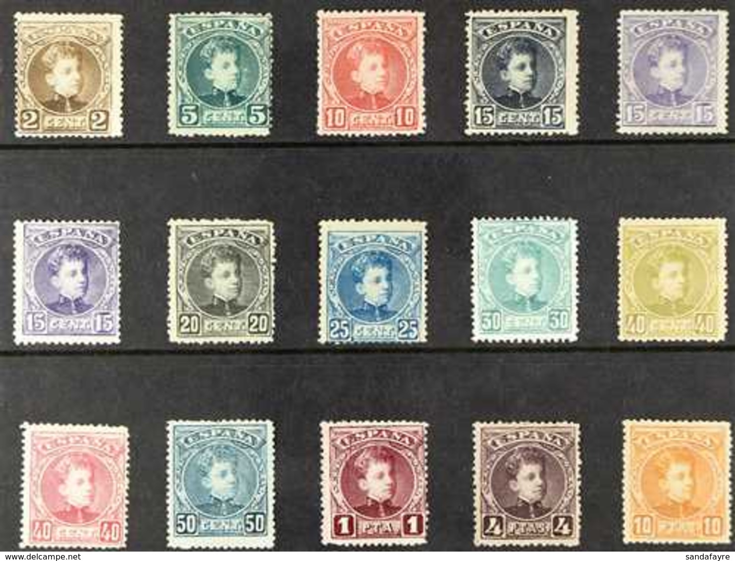 1901-05  King Alfonso XIII Complete Set (Edifil 241/55, Scott 272/86, SG 292/306), Good To Fine Mint. (15 Stamps) For Mo - Sonstige & Ohne Zuordnung