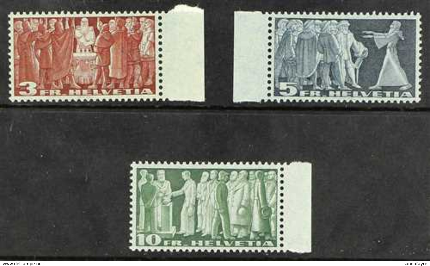 1938  Symbolic Designs Bluish Paper Complete Set (Michel 328v/30v, SG 388A/90A), Never Hinged Mint. (3 Stamps) For More  - Sonstige & Ohne Zuordnung