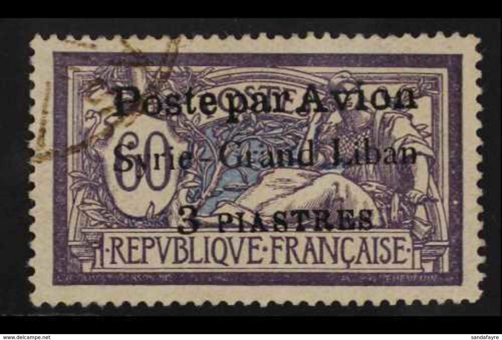 1923  3p On 60c Airmail, Variety "3 3/4mm Spacing", SG 115a, Vf Mint. For More Images, Please Visit Http://www.sandafayr - Syrien