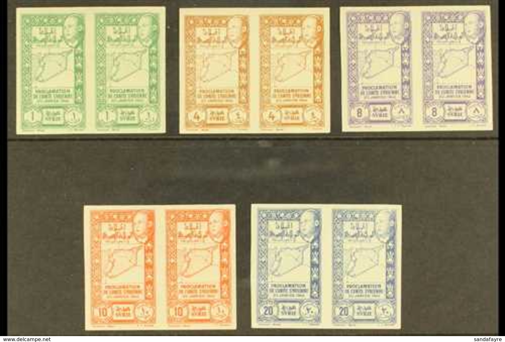 1943  Union Of Latakia & Jebel Druze With Syria - The Complete Postage Set (Maury 283/87, SG 367/71) In IMPERF PAIRS, Ne - Syrien