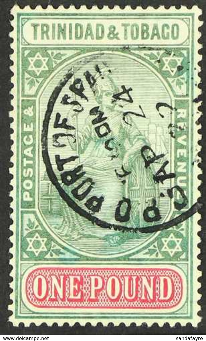 1913  £1 Deep Yellow Green And Carmine, Wmk MCA, SG 156a, Very Fine Used. For More Images, Please Visit Http://www.sanda - Trinidad & Tobago (...-1961)